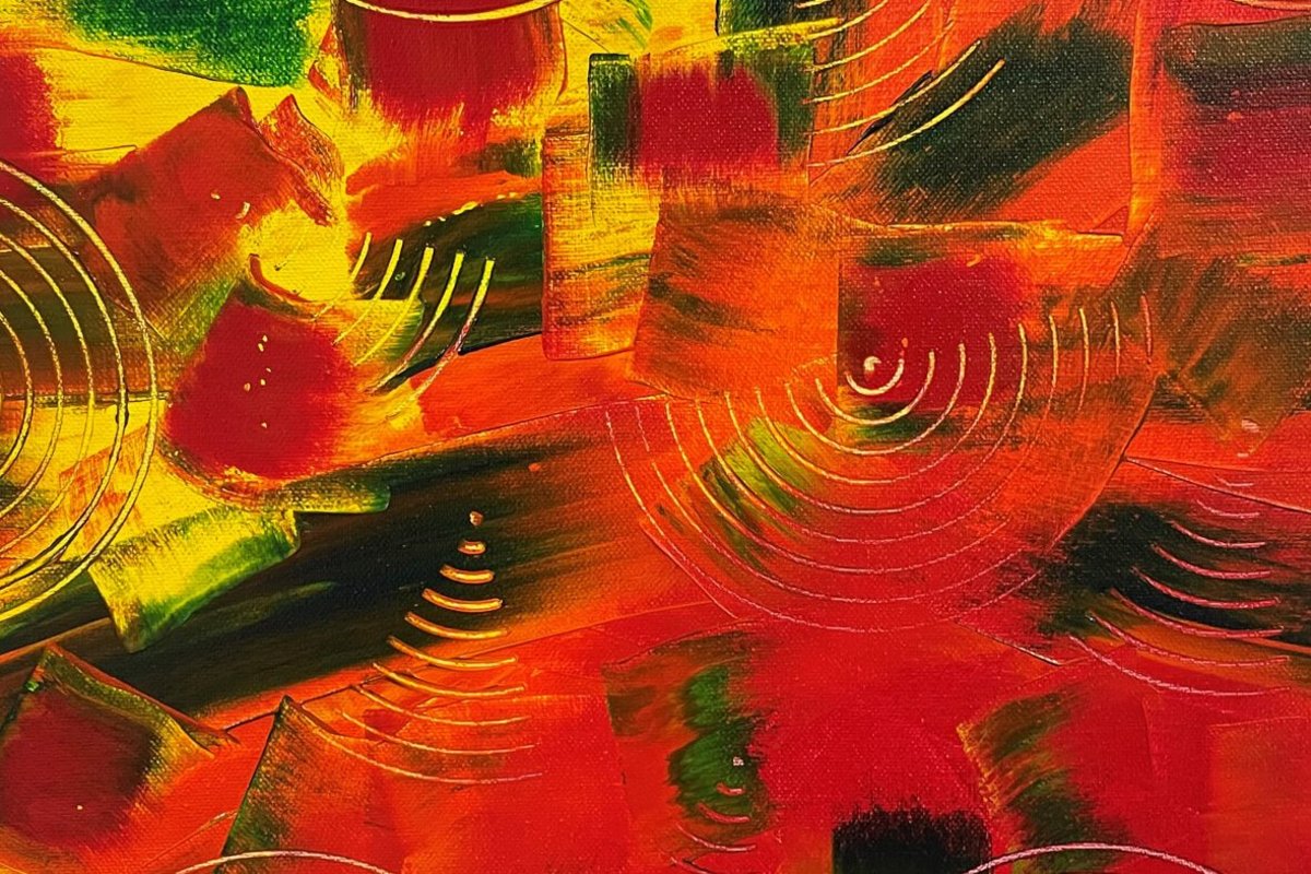 Susanne Weber zeigt abstrakte Acrylmalerei im Bredstedter Amtsgebäude. Eine bunte Fläche