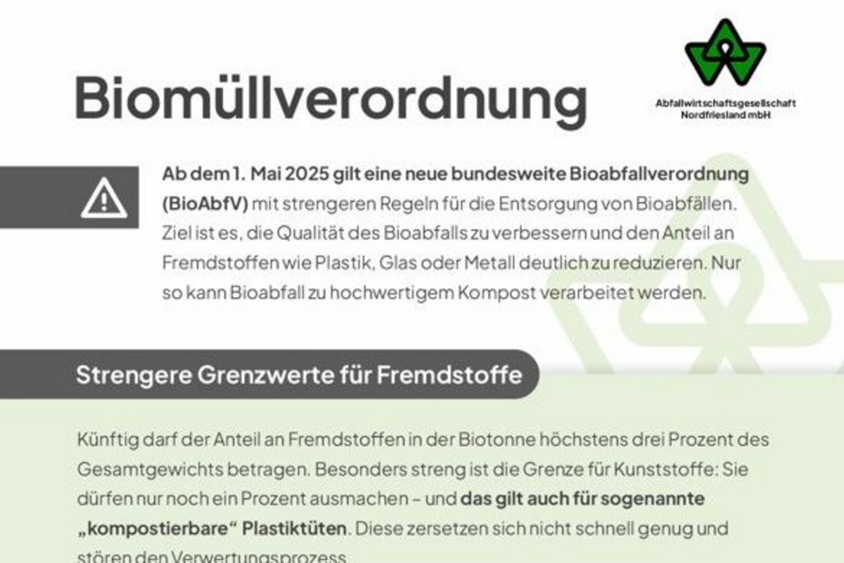 Auszug aus dem Biomüll-Infoblatt der AWNF. Auszug aus einem Infoblatt zum Biomüll