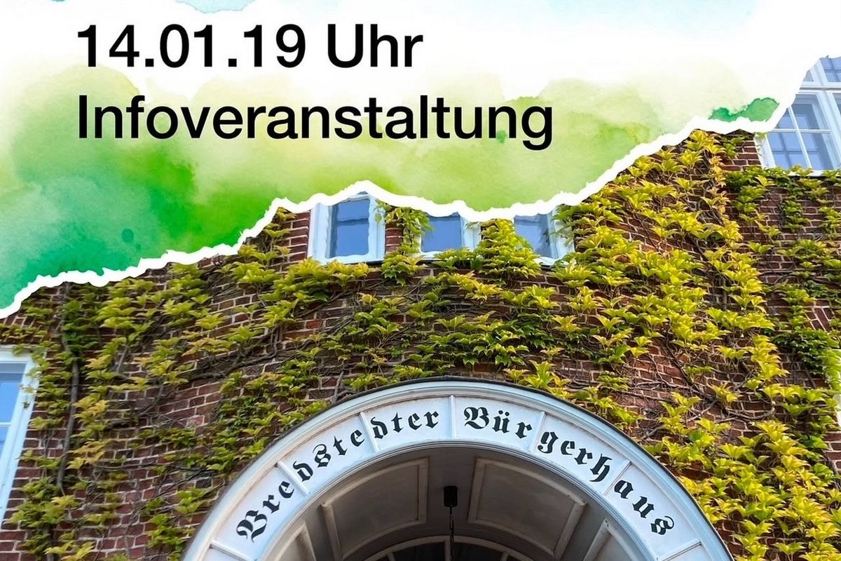 Bredstedt lädt zur Info-Veranstaltung ins Bürgerhaus ein. Collage: @bredstedt_unsere_kleine_stadt Die Eingangstür des Bürgerhauses
